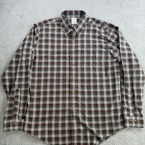 Brooks Brothers Shirt Mens L Brown Plaid Long Sleeve Button Down Casual Cotton - Picture 2 of 8